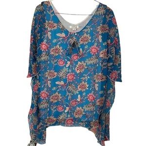 Simply Noelle Short Sleeve Sheer Blouse Poncho Fairy Floral M